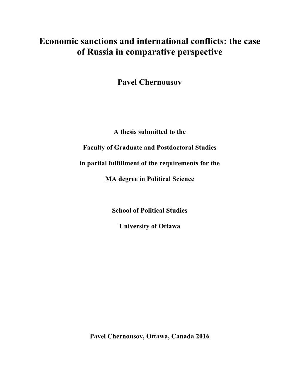 Economic Sanctions and International Conflicts: the Case of Russia in Comparative Perspective
