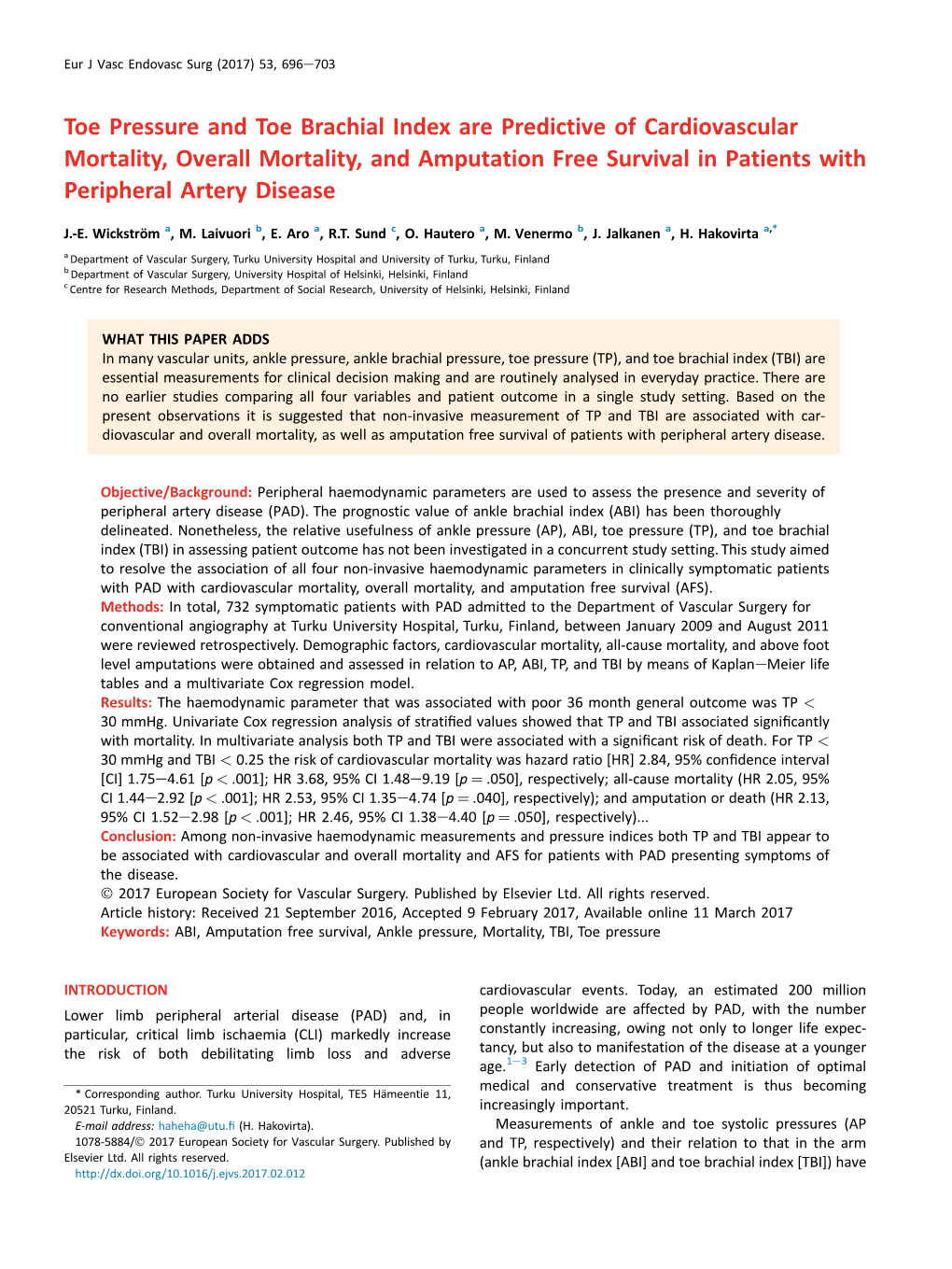 Toe Pressure and Toe Brachial Index