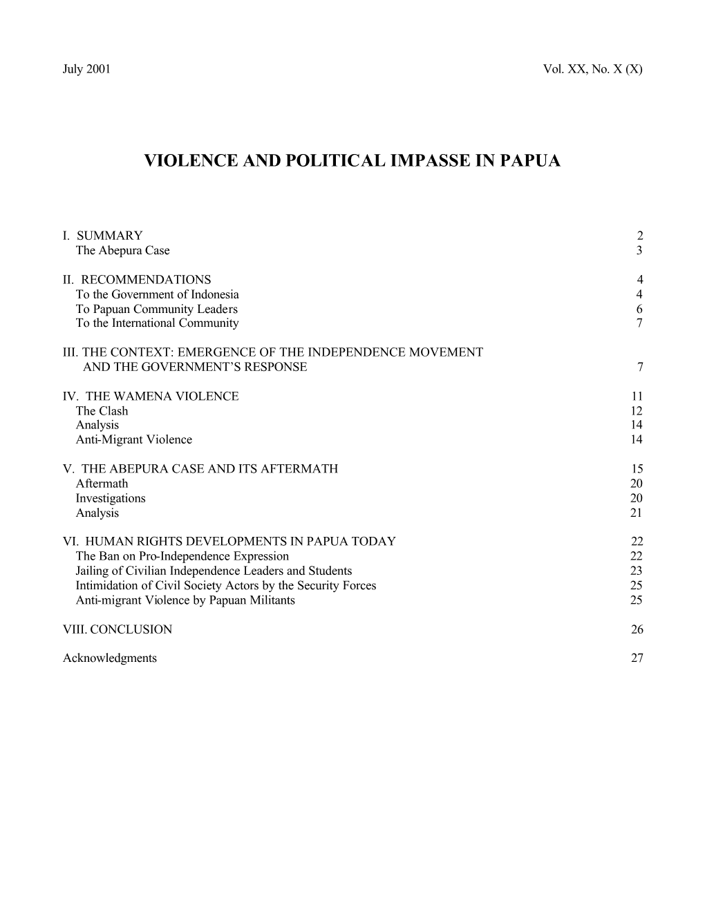 Indonesia: Violence and Political Impasse in Papua