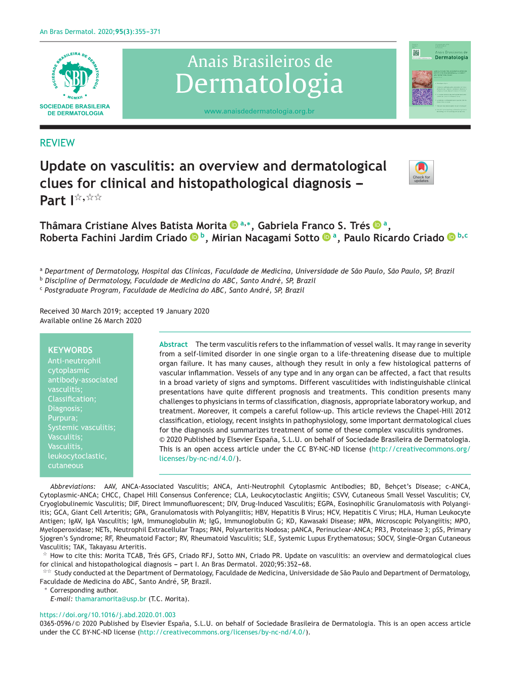 Update on Vasculitis: an Overview and Dermatological Clues for Clinical and Histopathological Diagnosis