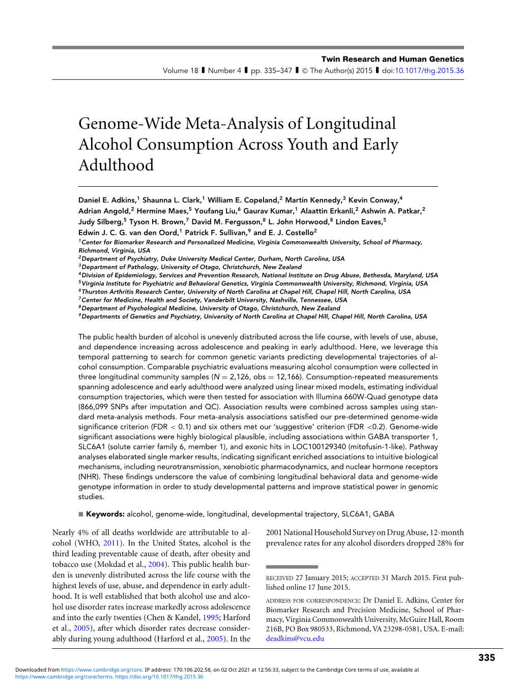 Genome-Wide Meta-Analysis of Longitudinal Alcohol Consumption Across Youth and Early Adulthood