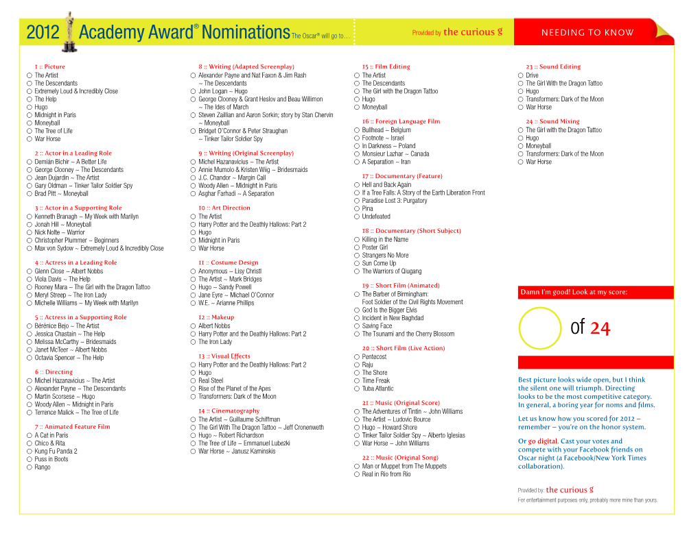 2012 Academy Award® Nominations