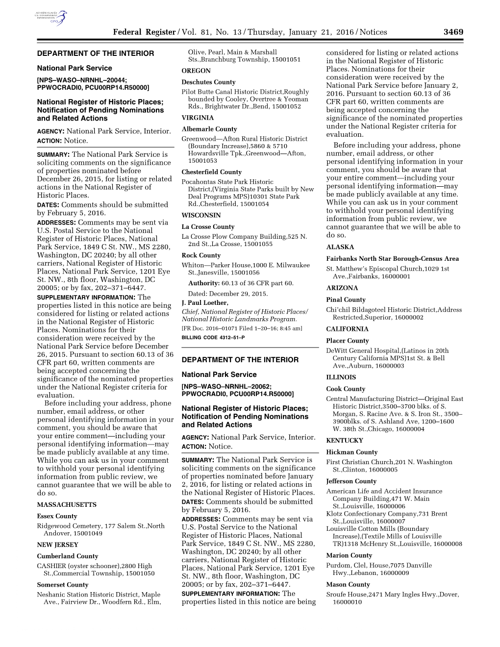 Federal Register/Vol. 81, No. 13/Thursday, January 21, 2016