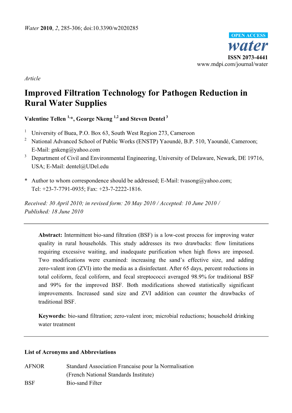 Improved Filtration Technology for Pathogen Reduction in Rural Water Supplies