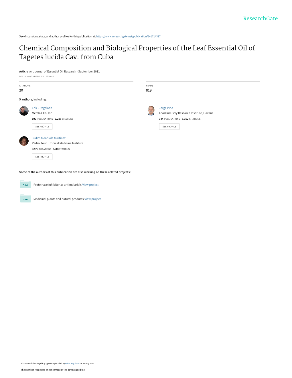 Chemical Composition and Biological Properties of the Leaf Essential Oil of Tagetes Lucida Cav