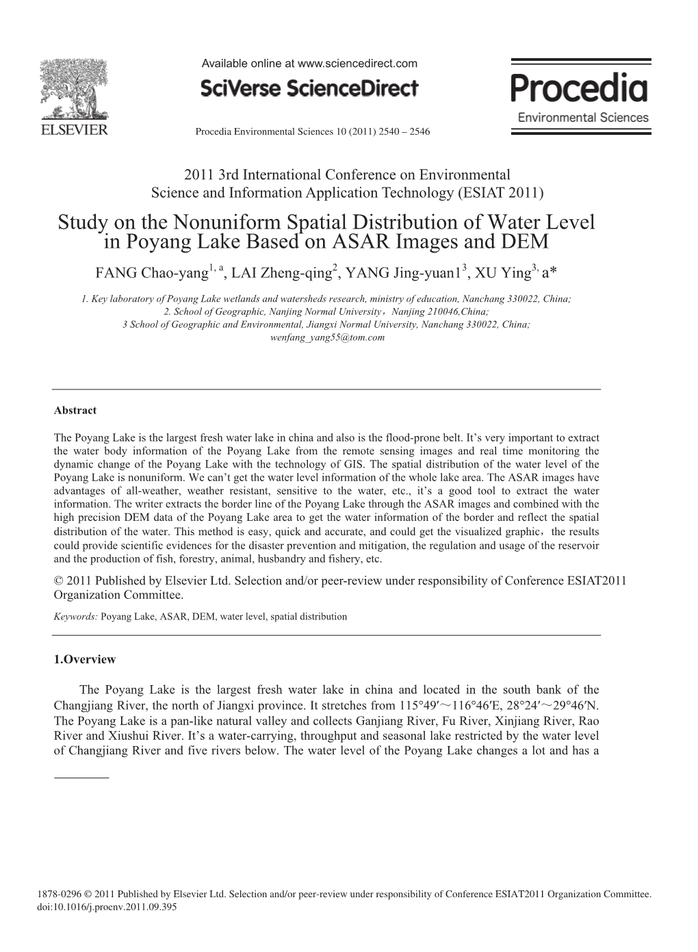 Study on the Nonuniform Spatial Distribution of Water Level in Poyang Lake Based on ASAR Images And