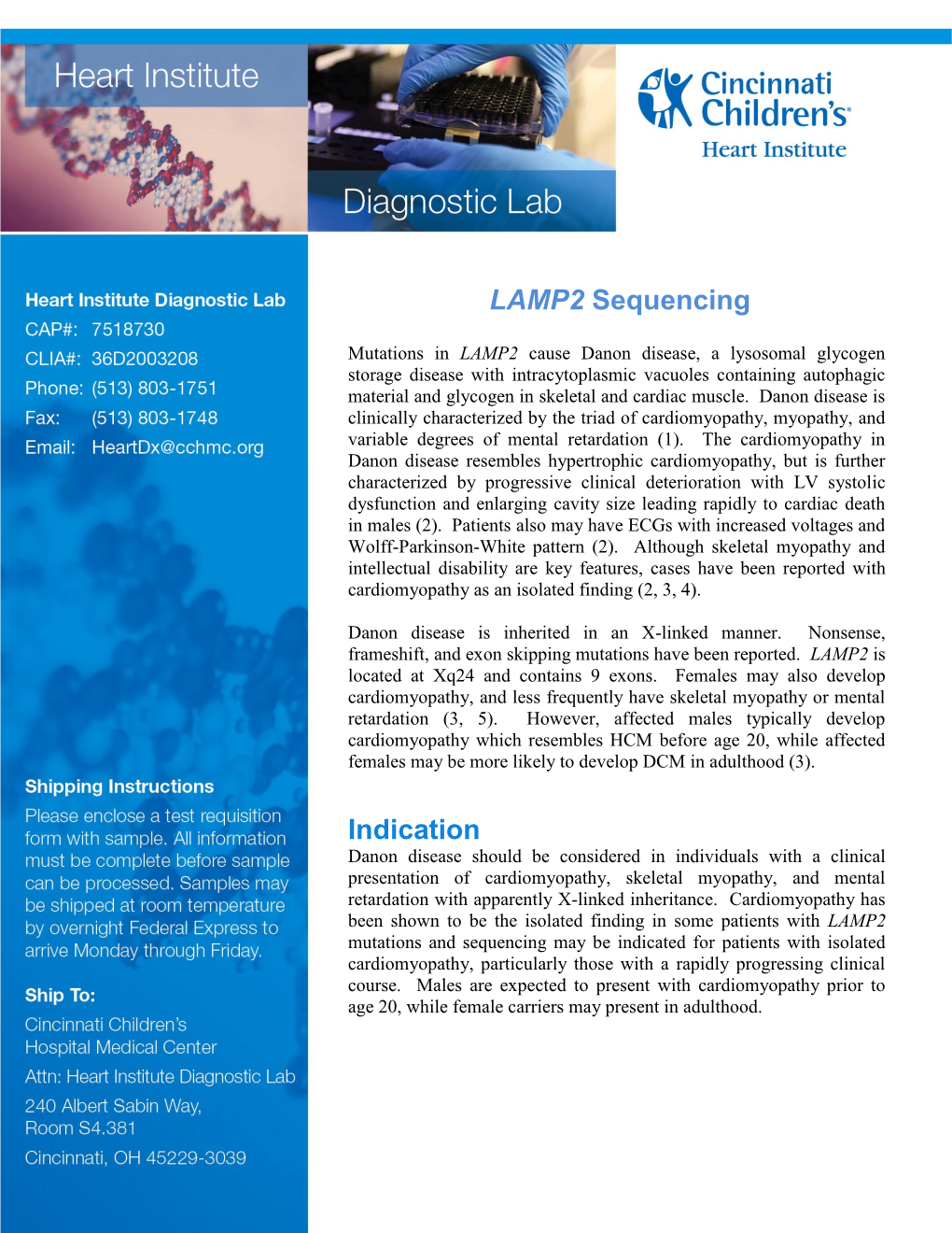 LAMP2 Sequencing Indication