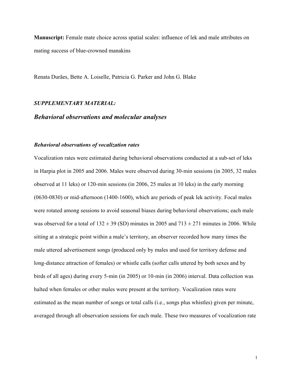 Molecular Analyses: Microsatellite DNA Genotyping and Analyses of Paternity