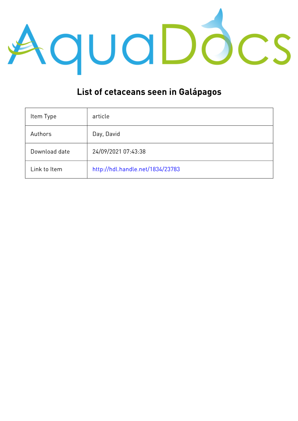 List of Cetaceans Seen in Galapagos