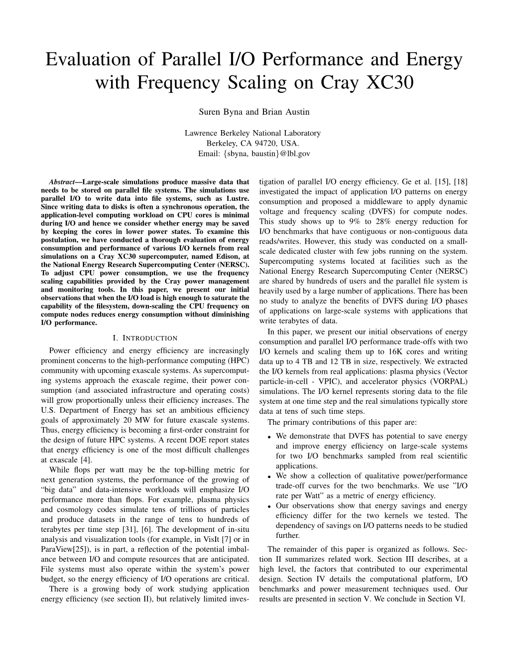 Evaluation of Parallel I/O Performance and Energy with Frequency Scaling on Cray XC30