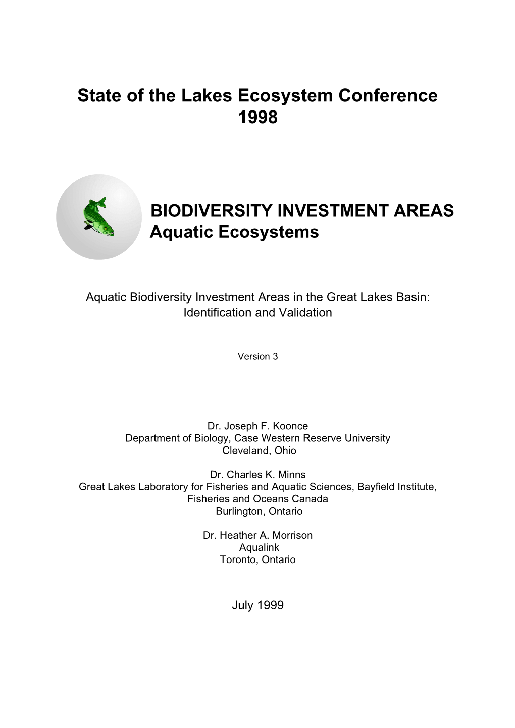 Aquatic Biodiversity Investment Areas in the Great Lakes Basin: Identification and Validation