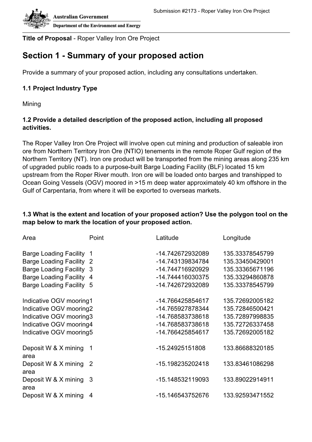 Section 1 - Summary of Your Proposed Action