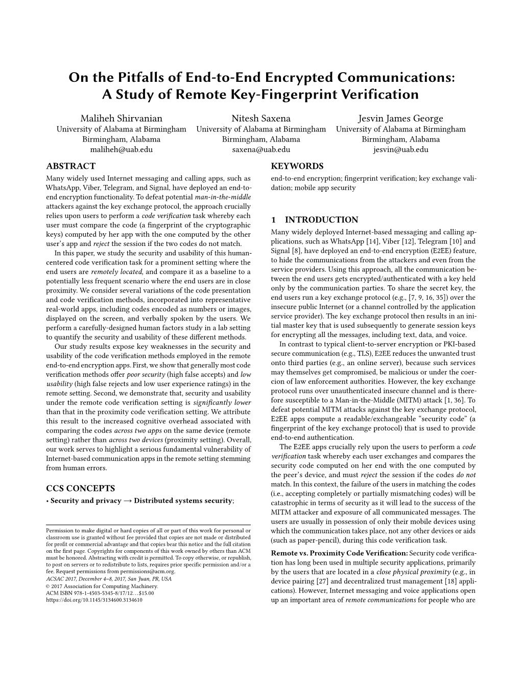 On the Pitfalls of End-To-End Encrypted Communications: a Study of Remote Key-Fingerprint Verification