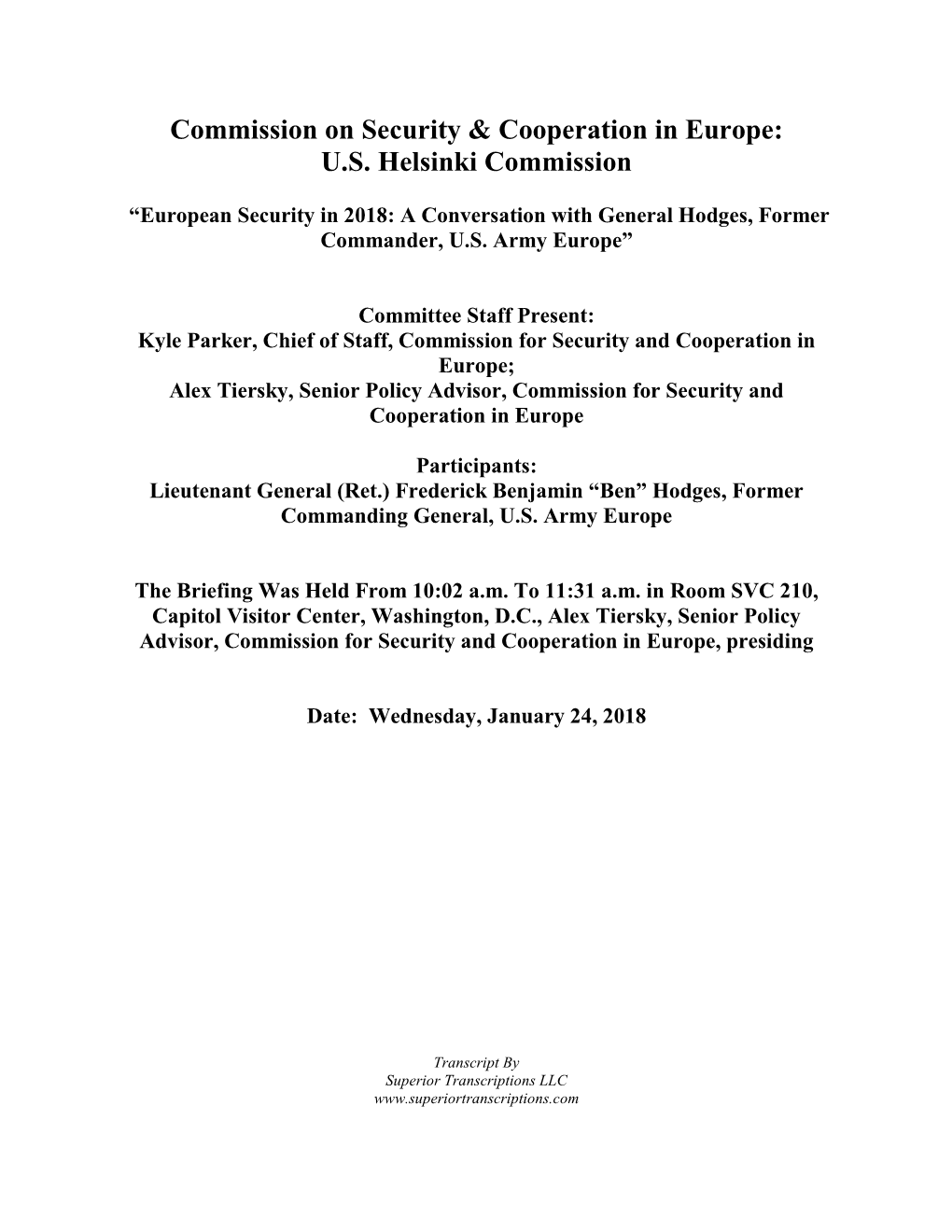 Commission on Security & Cooperation in Europe: U.S. Helsinki