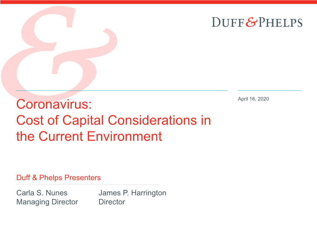 Coronavirus: April 16, 2020 Cost of Capital Considerations in the Current Environment