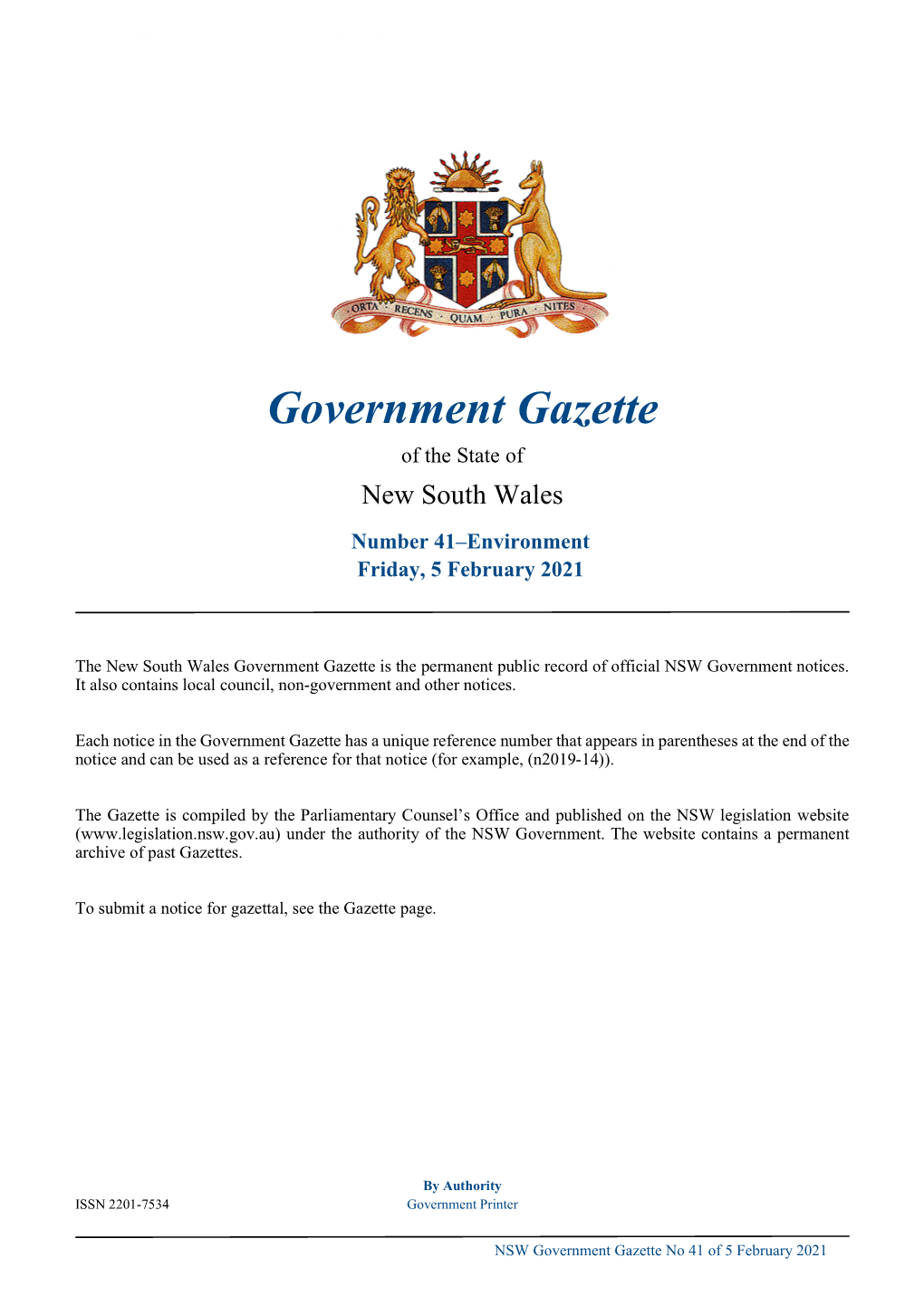 Government Gazette No 41 of Friday 5 February 2021