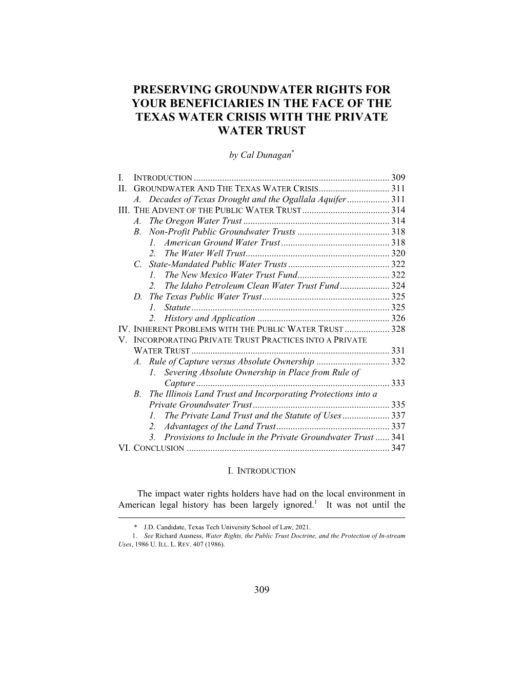 Preserving Groundwater Rights for Your Beneficiaries in the Face of the Texas Water Crisis with the Private Water Trust