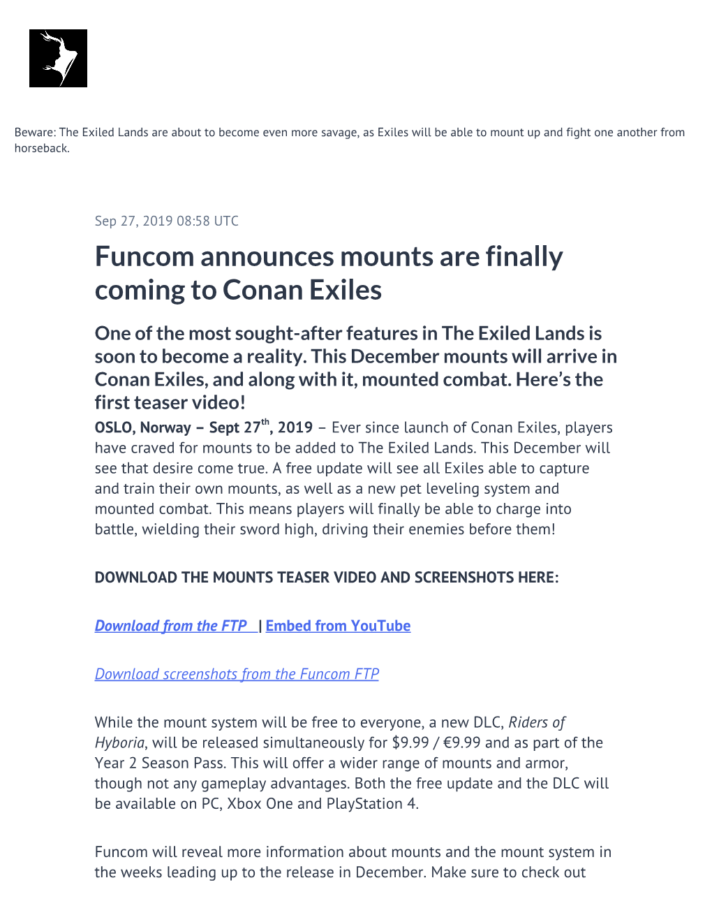 Funcom Announces Mounts Are Finally Coming to Conan Exiles