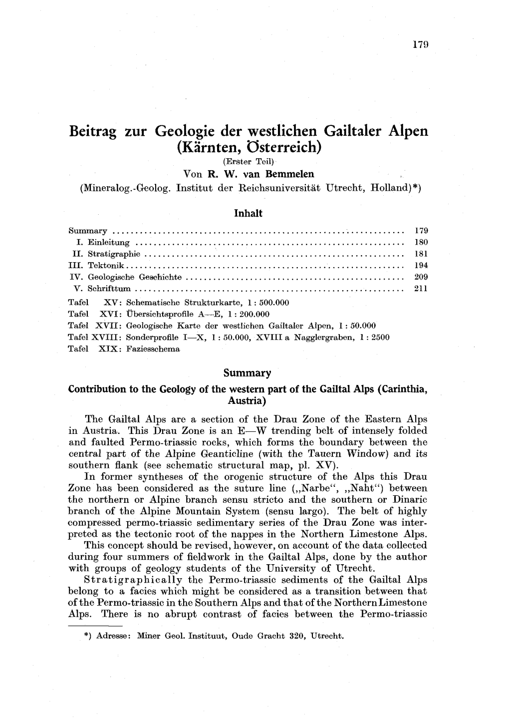 Beitrag Zur Geologie Der Westlichen Gailtaler Alpen (Kärnten, Österreich) (Erster Teil) Von R