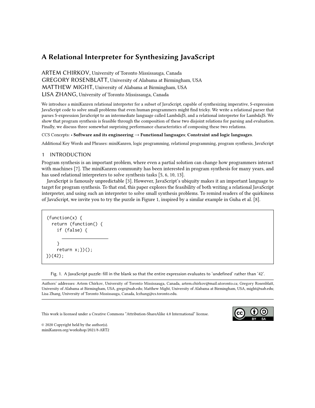 A Relational Interpreter for Synthesizing Javascript