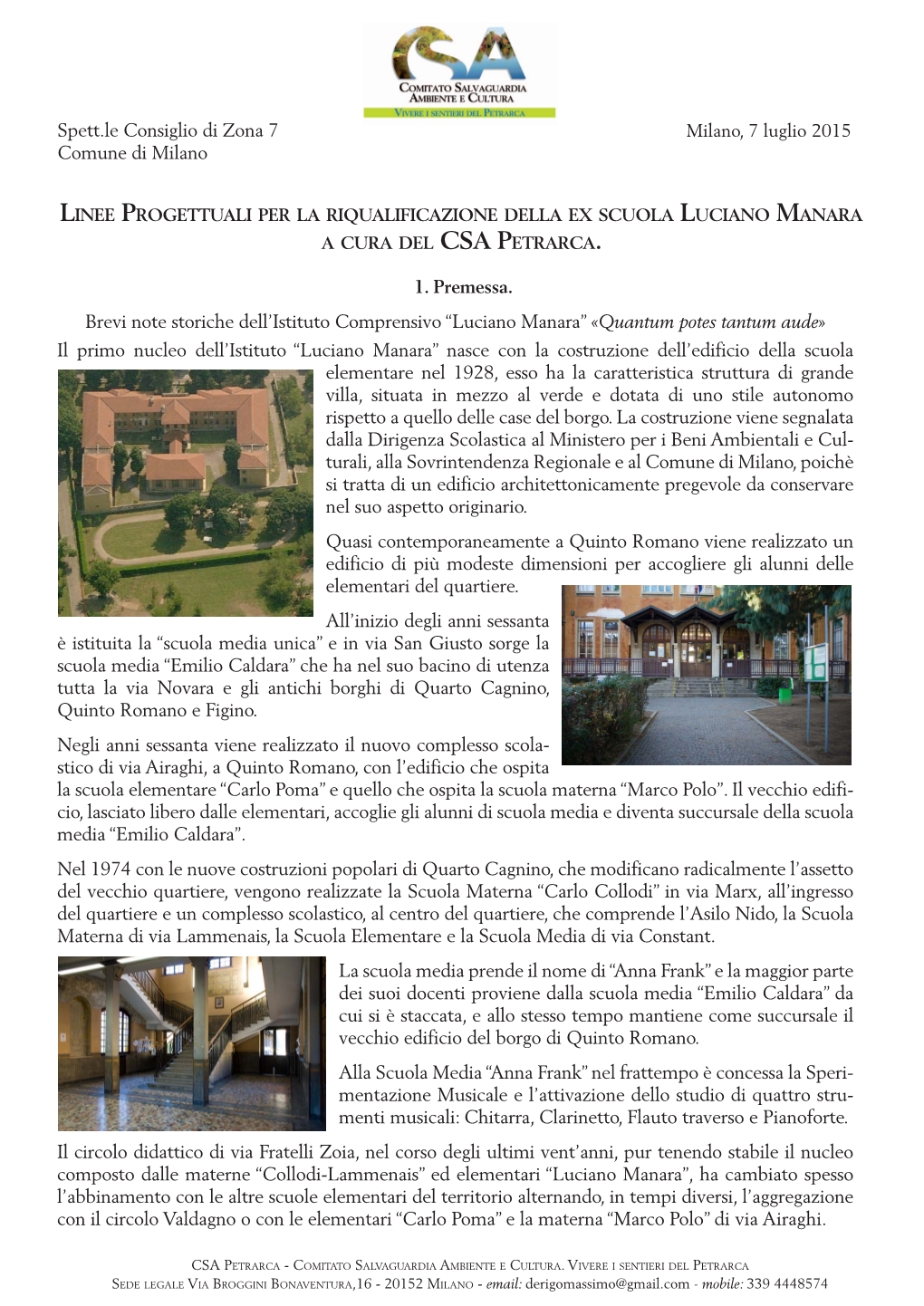 Linee Progettuali Per La Riqualificazione Della Ex Scuola Luciano Manara