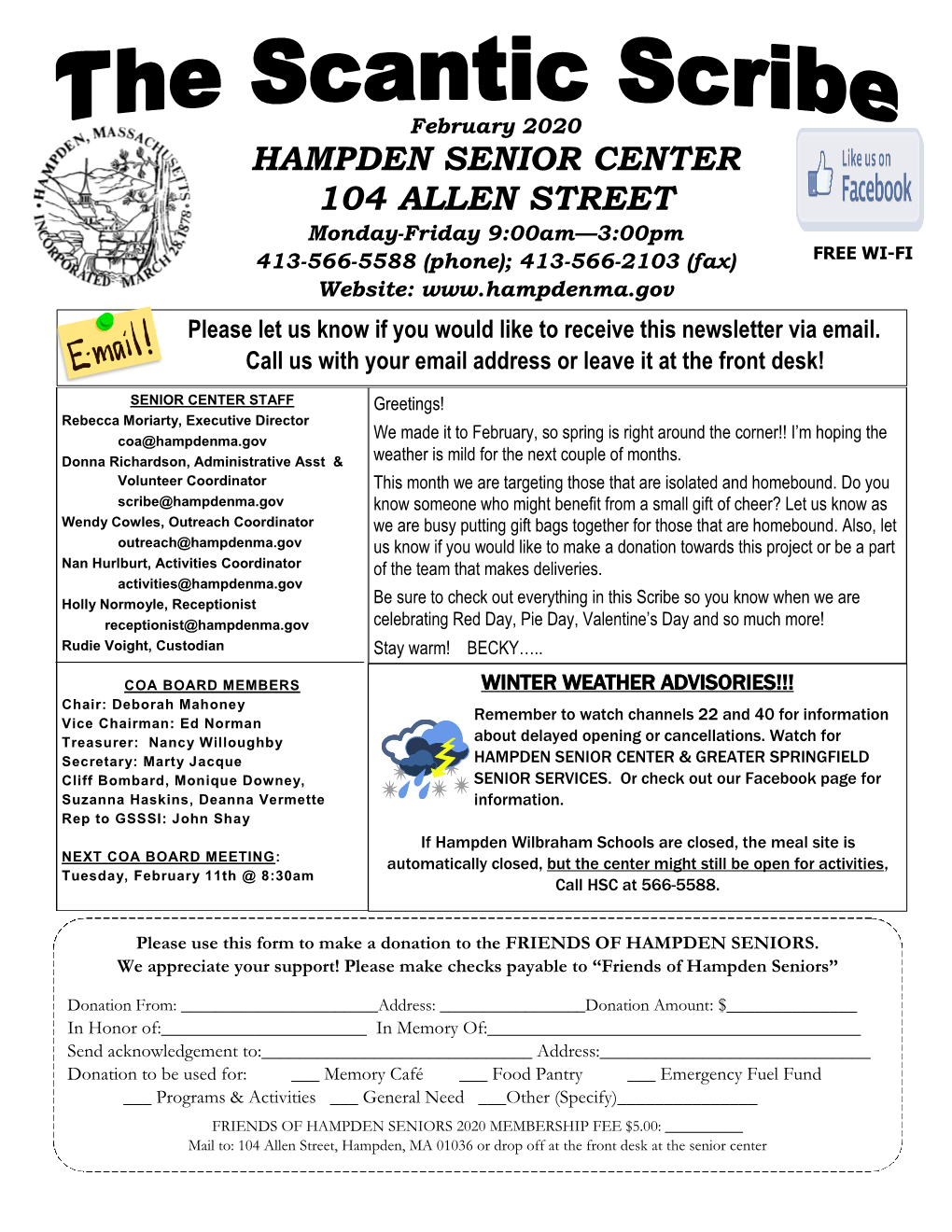 Hampden Senior Center 104 Allen Street