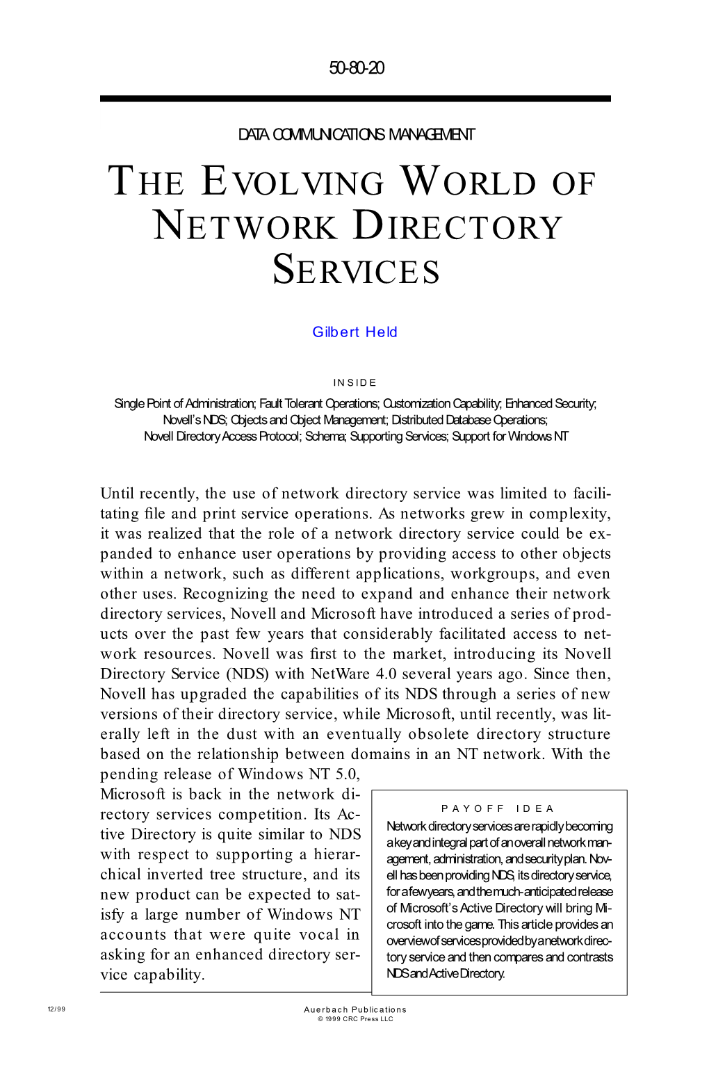 The Evolving World of Network Directory Services