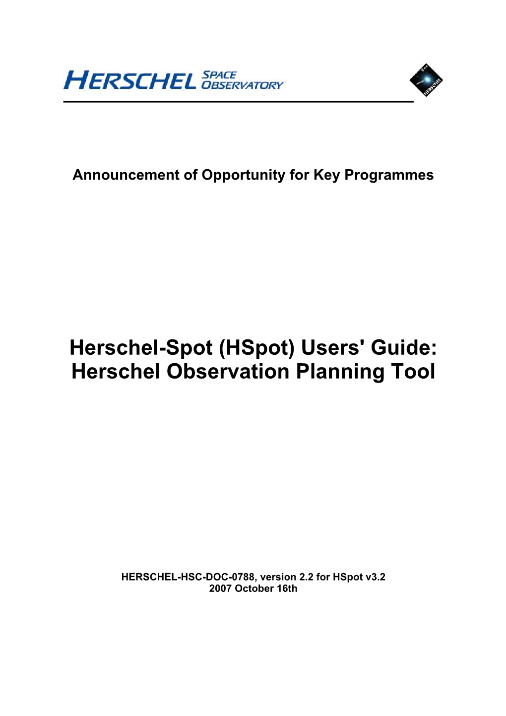 Herschel-Spot (Hspot) Users' Guide: Herschel Observation Planning Tool