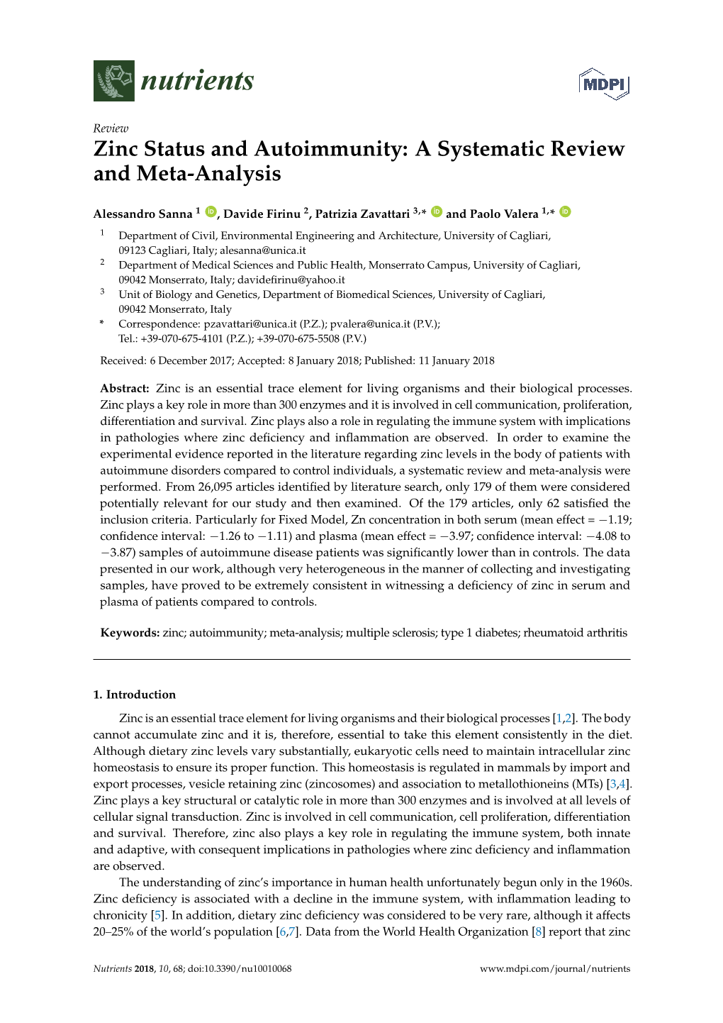 Zinc Status and Autoimmunity: a Systematic Review and Meta-Analysis