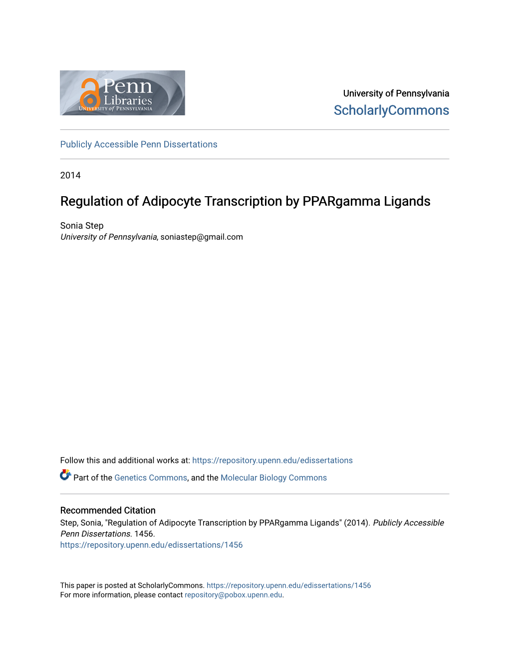Regulation of Adipocyte Transcription by Ppargamma Ligands