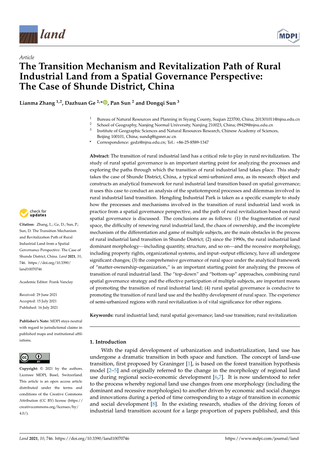 The Transition Mechanism and Revitalization Path of Rural Industrial Land from a Spatial Governance Perspective: the Case of Shunde District, China