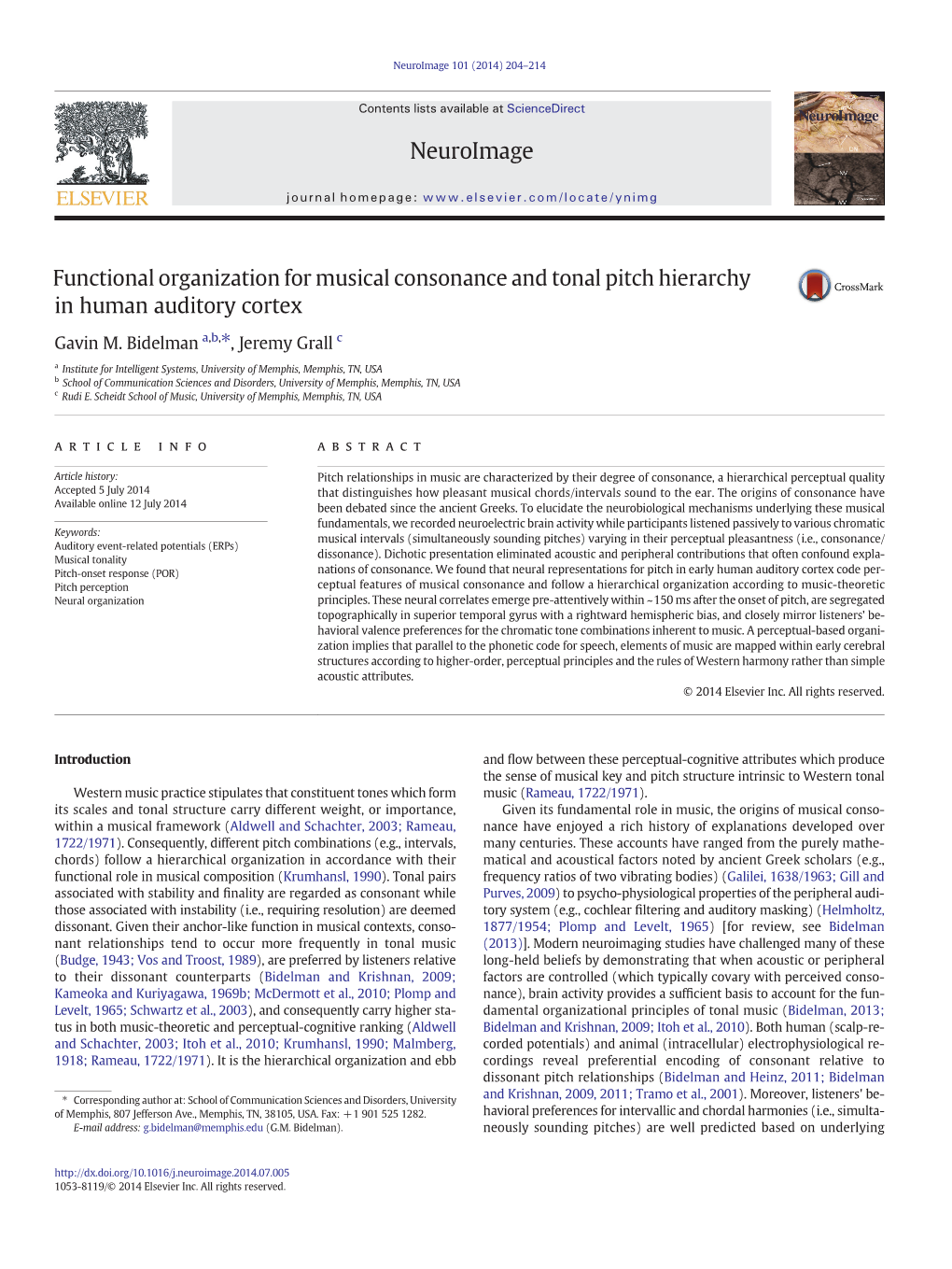 Functional Organization for Musical Consonance and Tonal Pitch Hierarchy in Human Auditory Cortex