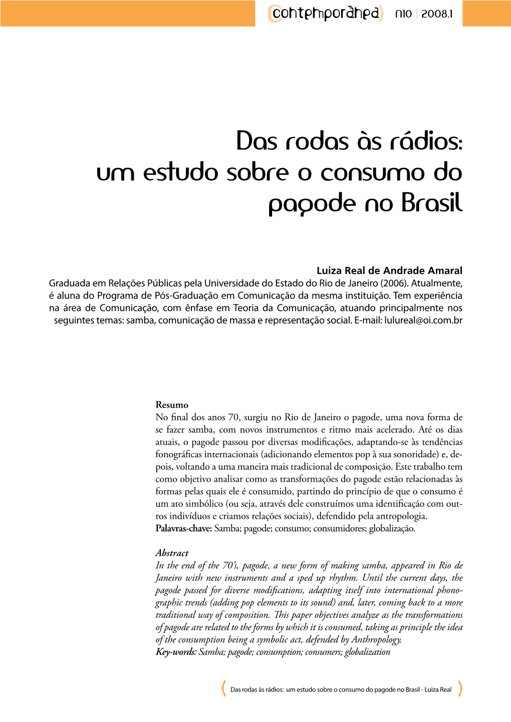 Um Estudo Sobre O Consumo Do Pagode No Brasil
