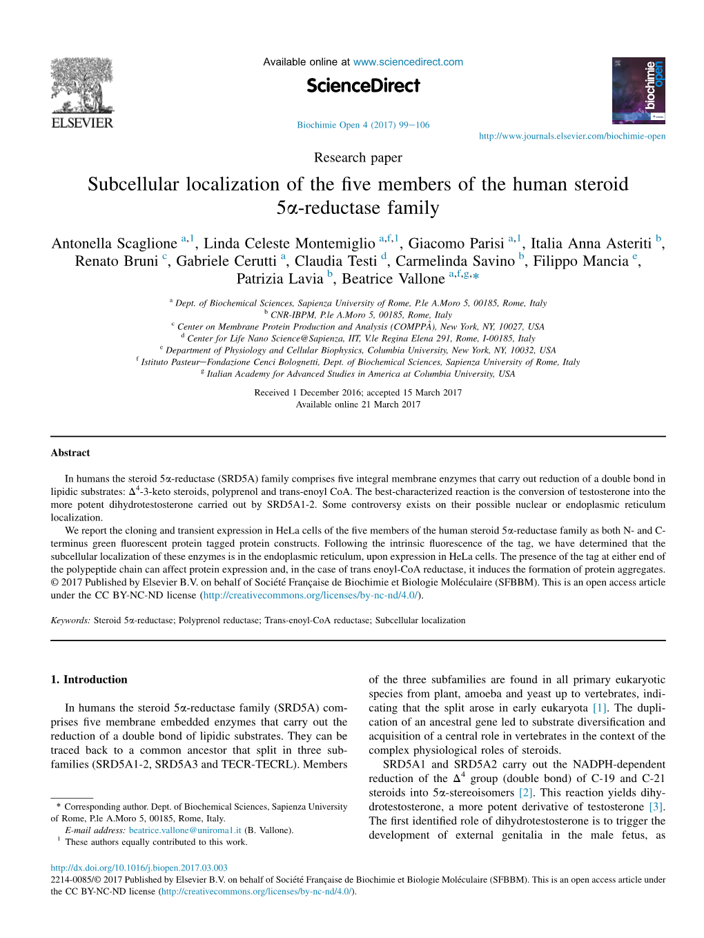 Subcellular Localization of the Five Members of The