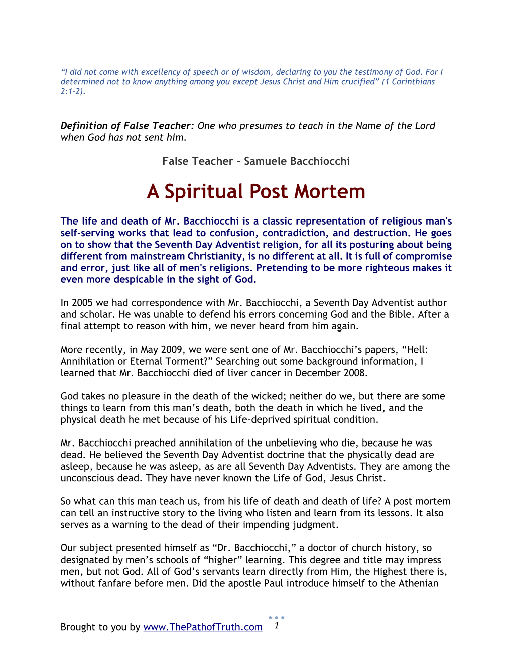 A Spiritual Post Mortem