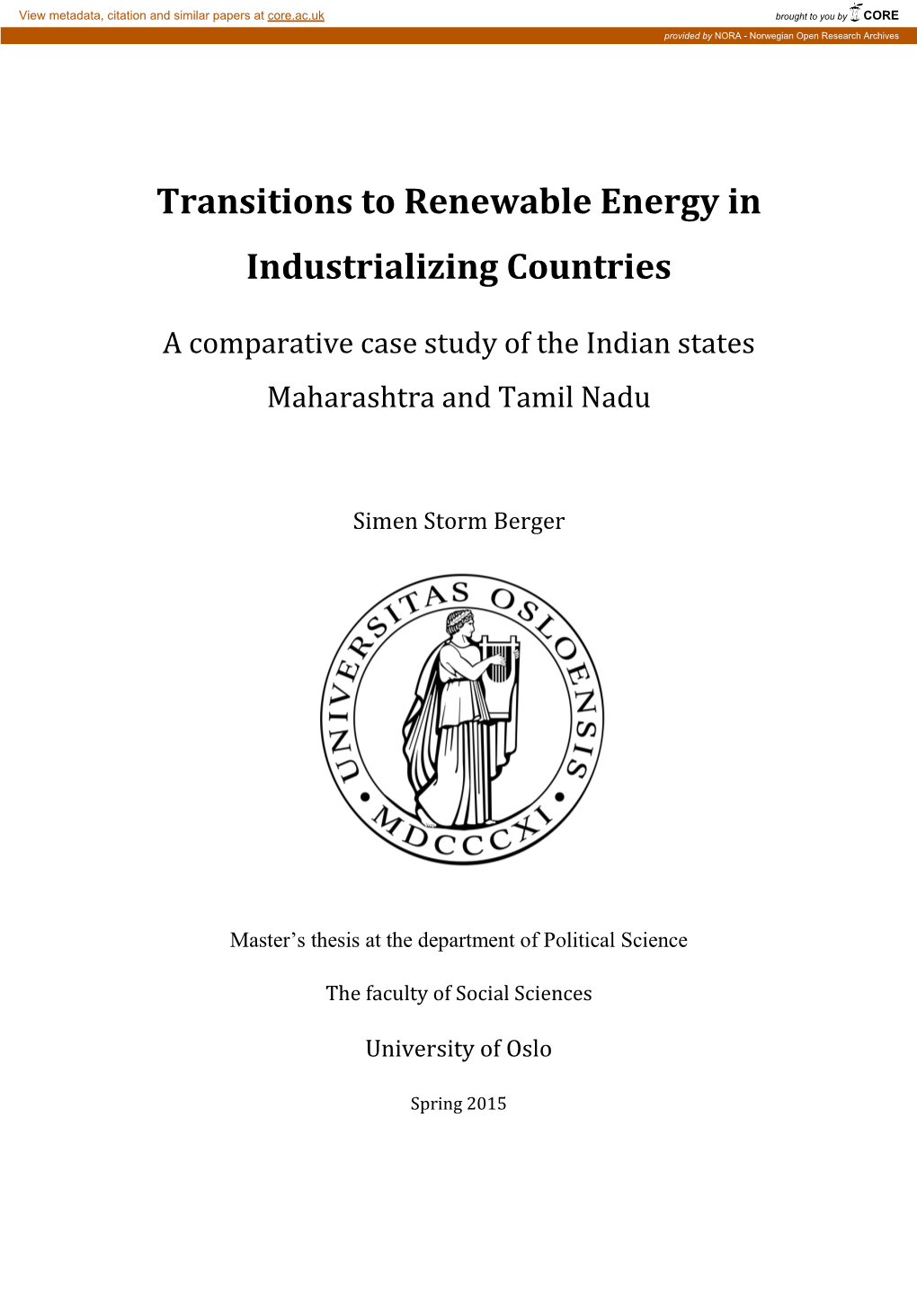 Transitions to Renewable Energy in Industrializing Countries