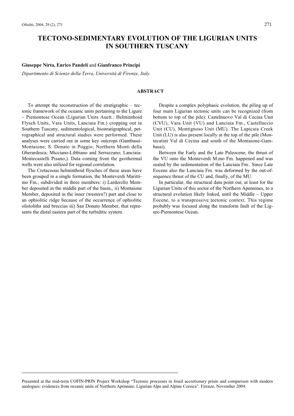 Tectono-Sedimentary Evolution of the Ligurian Units in Southern Tuscany