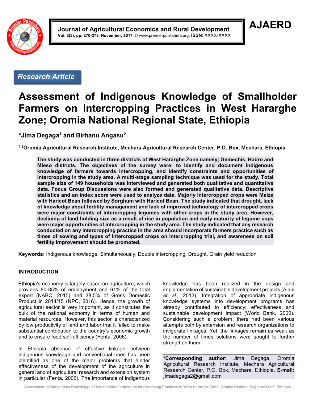 AJAERD Assessment of Indigenous Knowledge of Smallholder Farmers