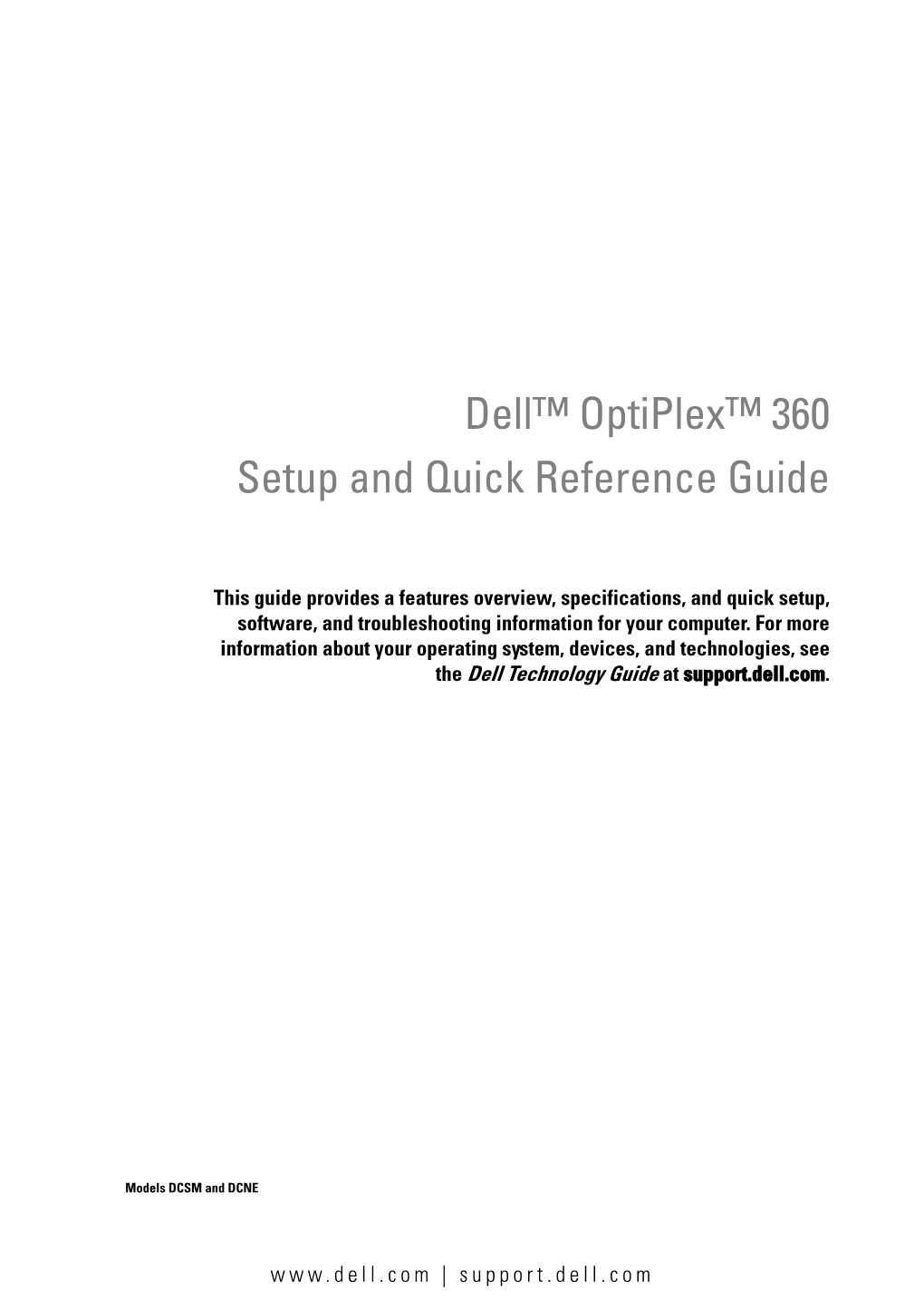 Dell Optiplex 360 Setup and Quick Reference Guide