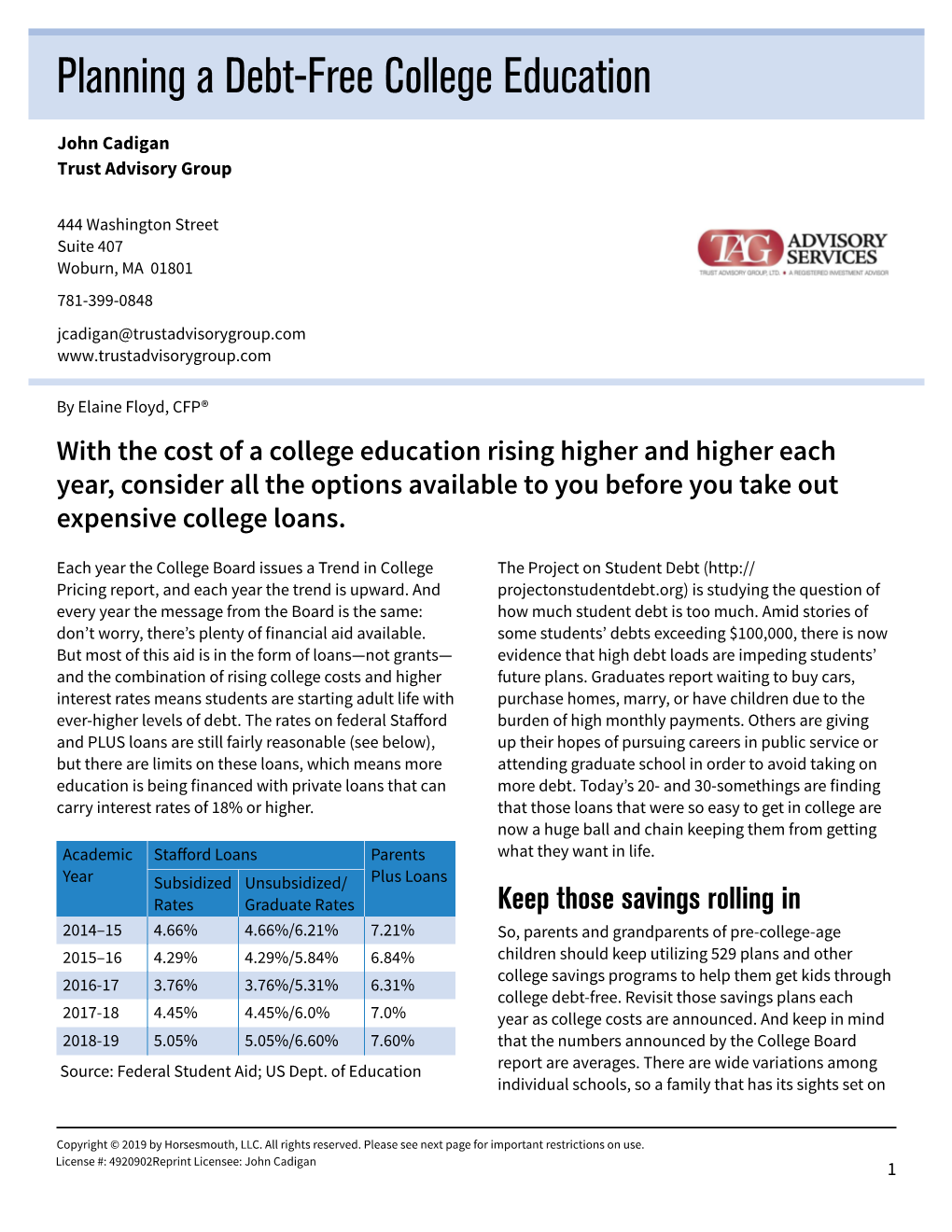 Planning a Debt-Free College Education