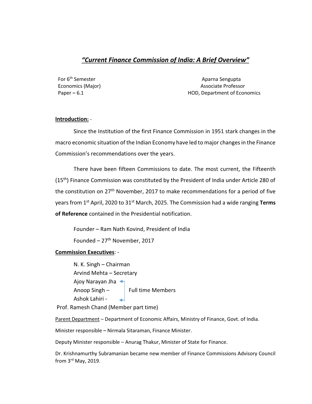 “Current Finance Commission of India: a Brief Overview”