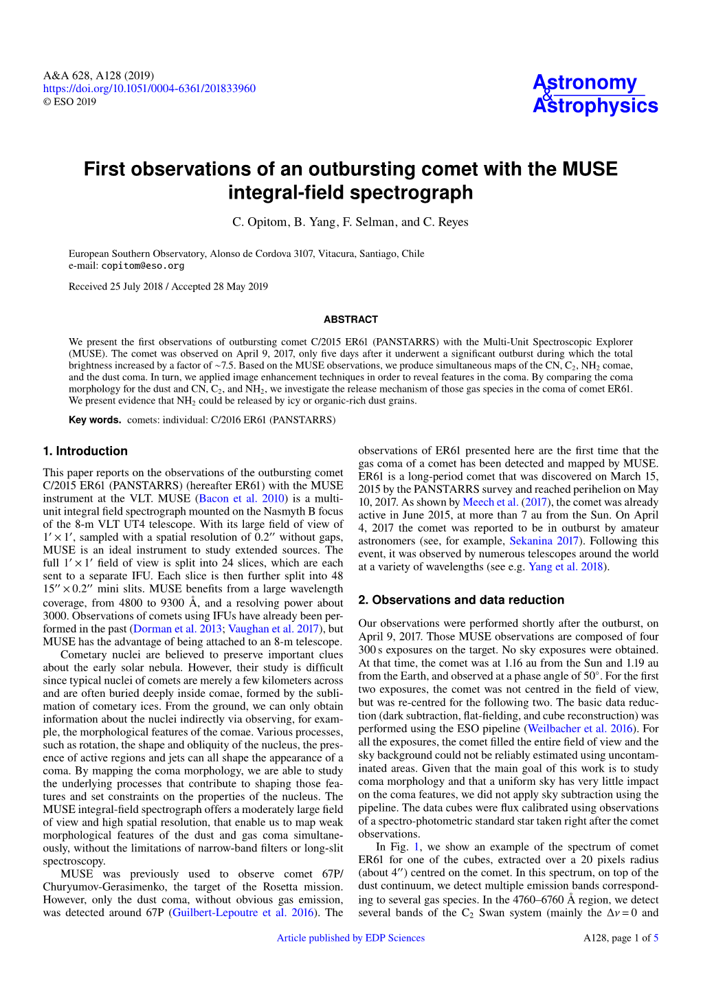 First Observations of an Outbursting Comet with the MUSE Integral-Field