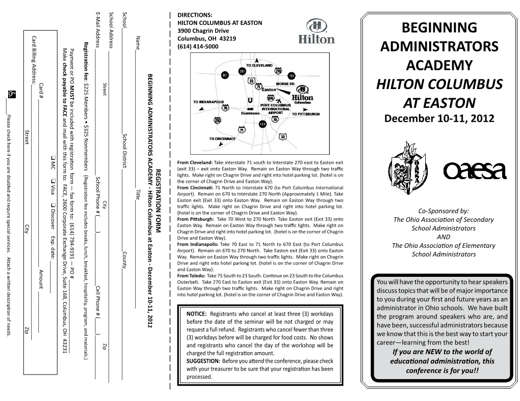 Beginning Administrators Academy Hilton Columbus at Easton December 10-11, 2012 Agenda