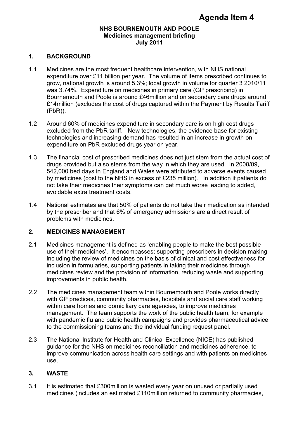 Nhs Bournemouth and Poole Medicines Management Briefing