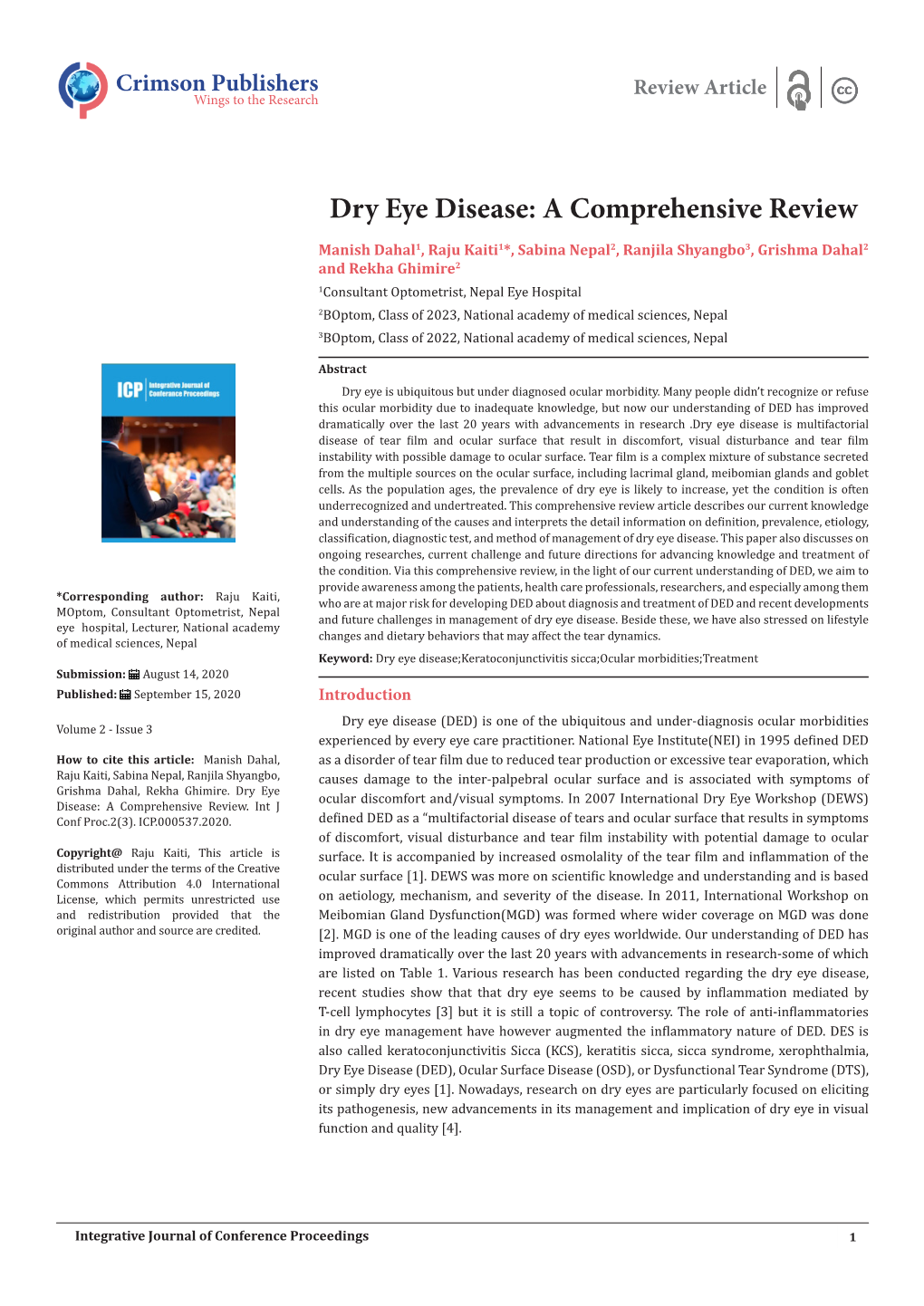 Dry Eye Disease: a Comprehensive Review