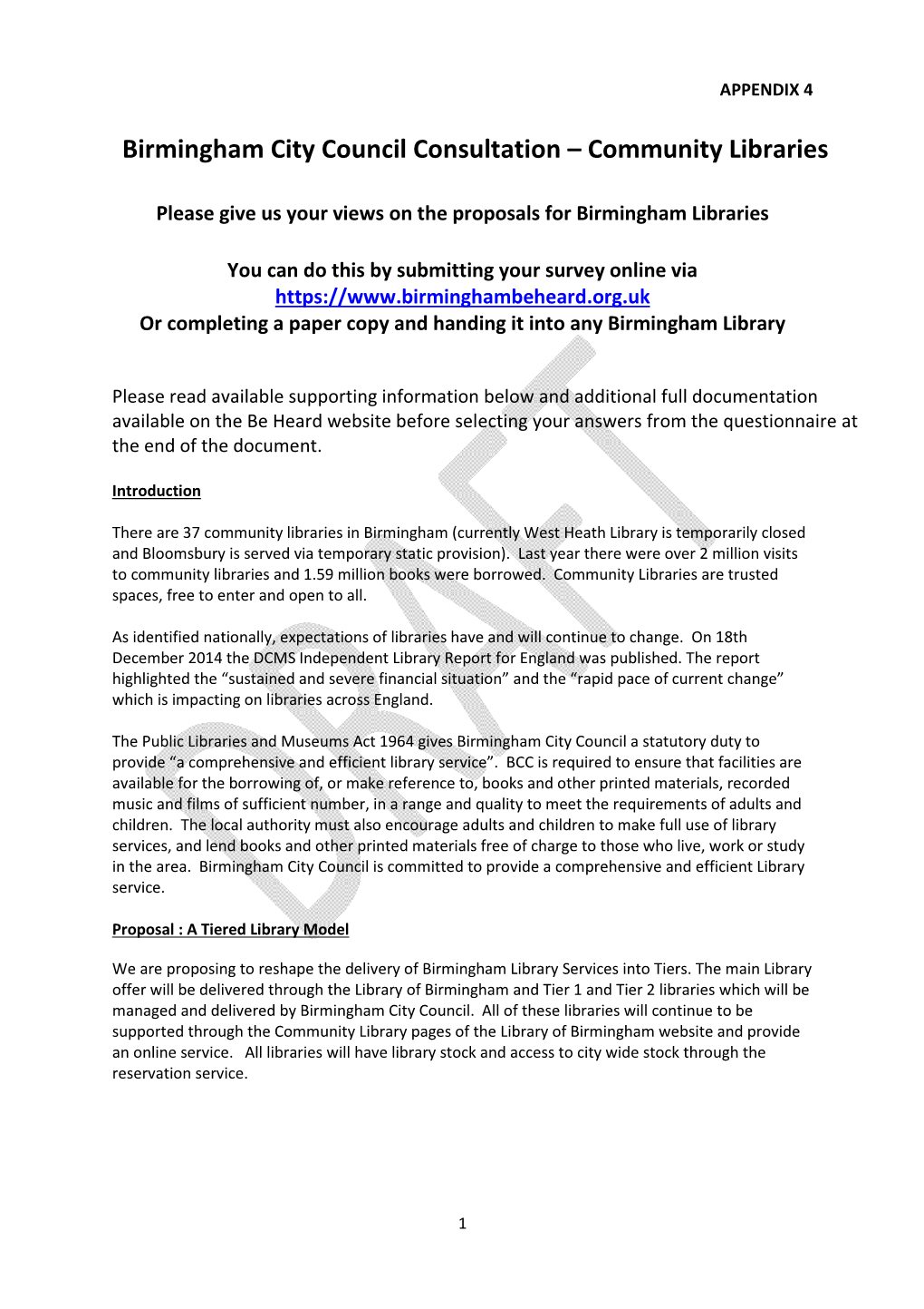 Birmingham City Council Consultation – Community Libraries