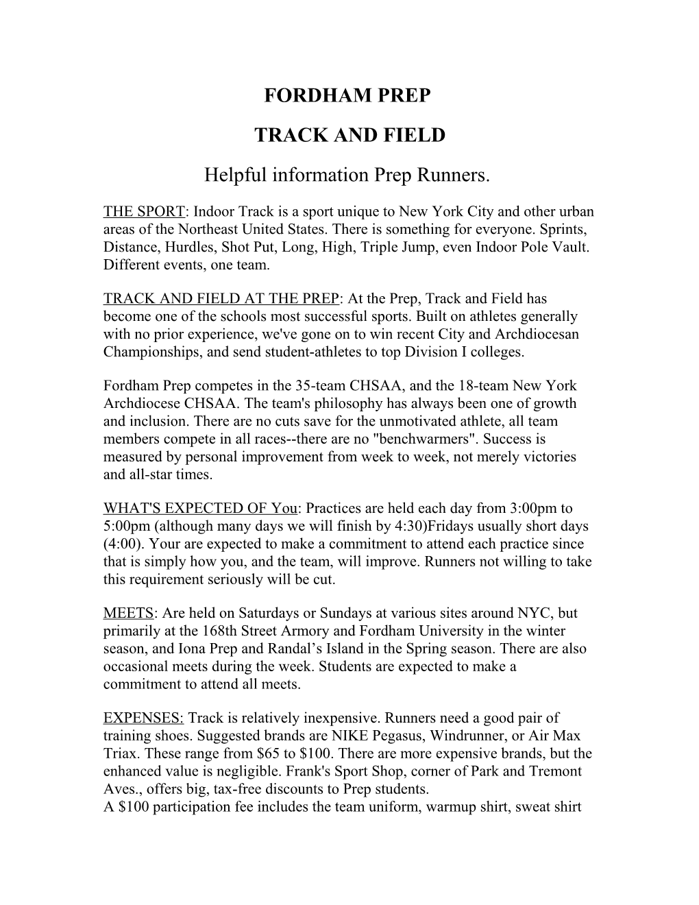 Freshman Cross Country Schedule 2005