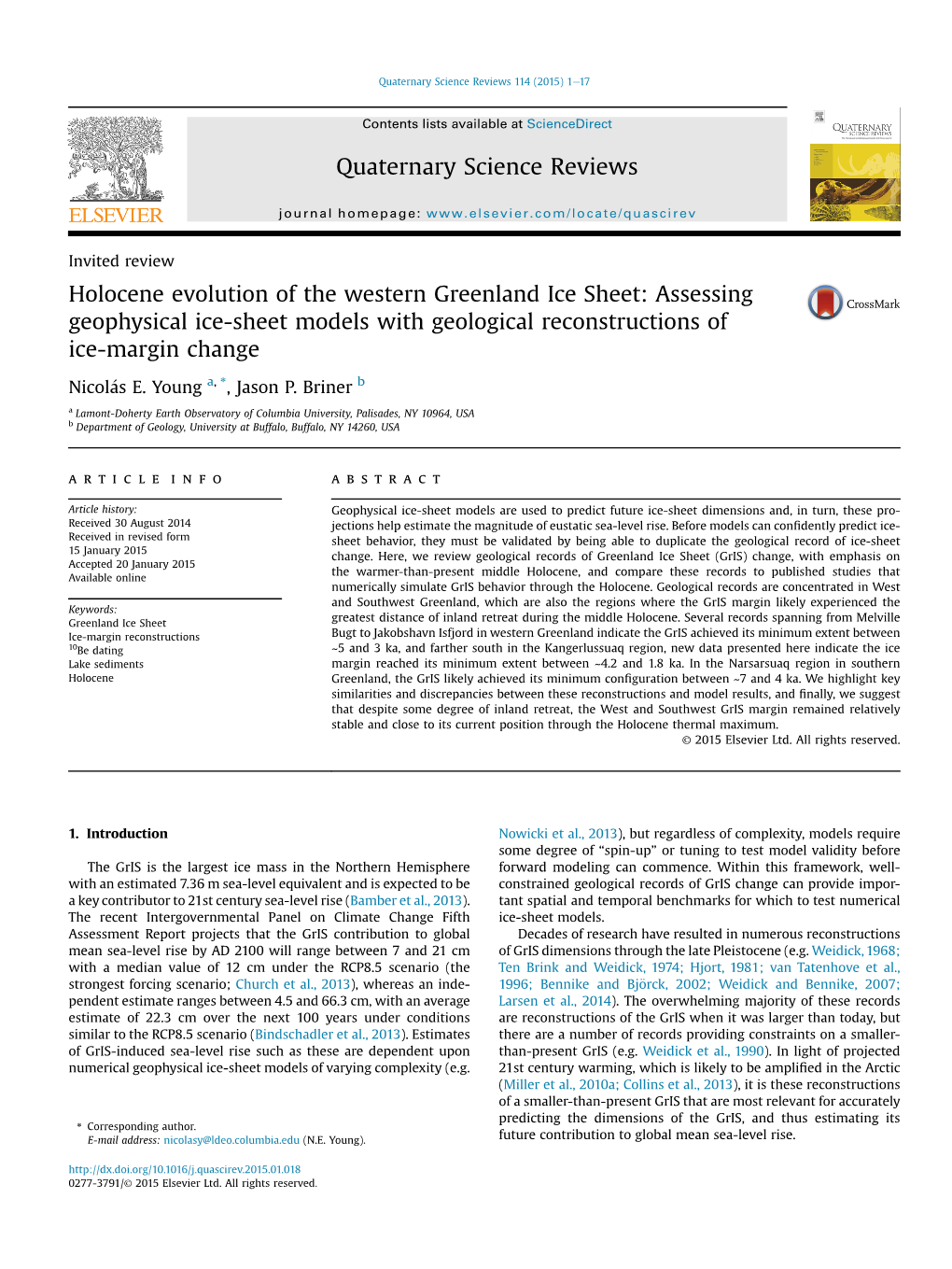 Holocene Evolution of the Western Greenland Ice Sheet: Assessing Geophysical Ice-Sheet Models with Geological Reconstructions of Ice-Margin Change