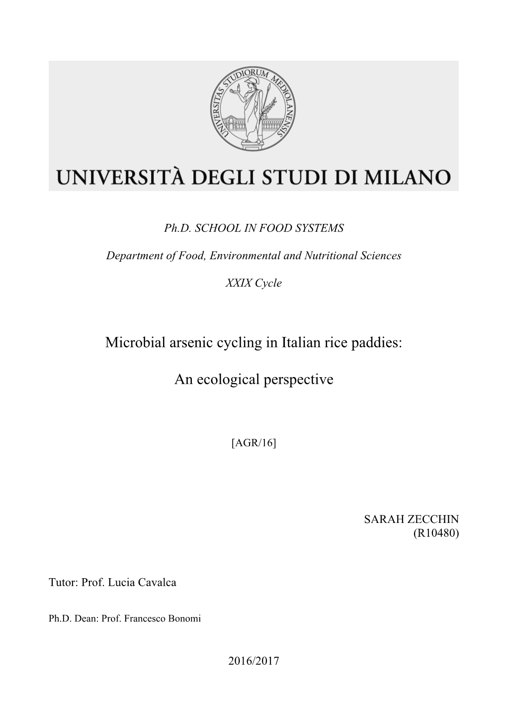 Microbial Arsenic Cycling in Italian Rice Paddies