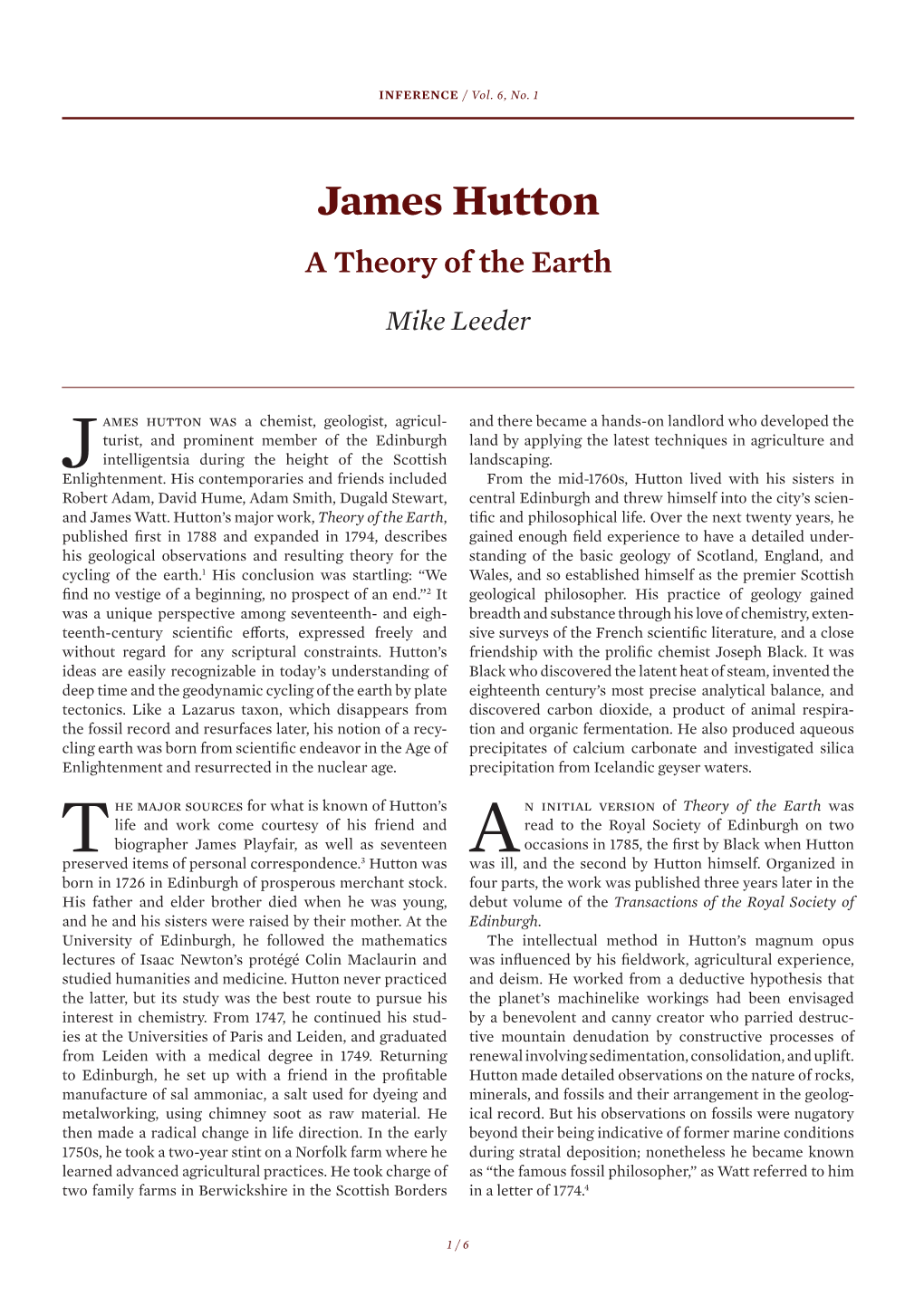 James Hutton a Theory of the Earth Mike Leeder